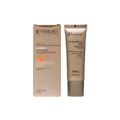 کرم ضد آفتاب جوان کننده بی رنگ پریم مدل متکس مناسب برای انواع پوست با SPF50